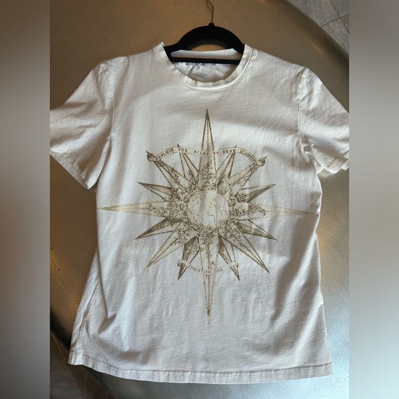 Christian Dior Cotton Graphic Print Crew-Neck T-Shirt Size Medium Natural White - Picture 8 of 16